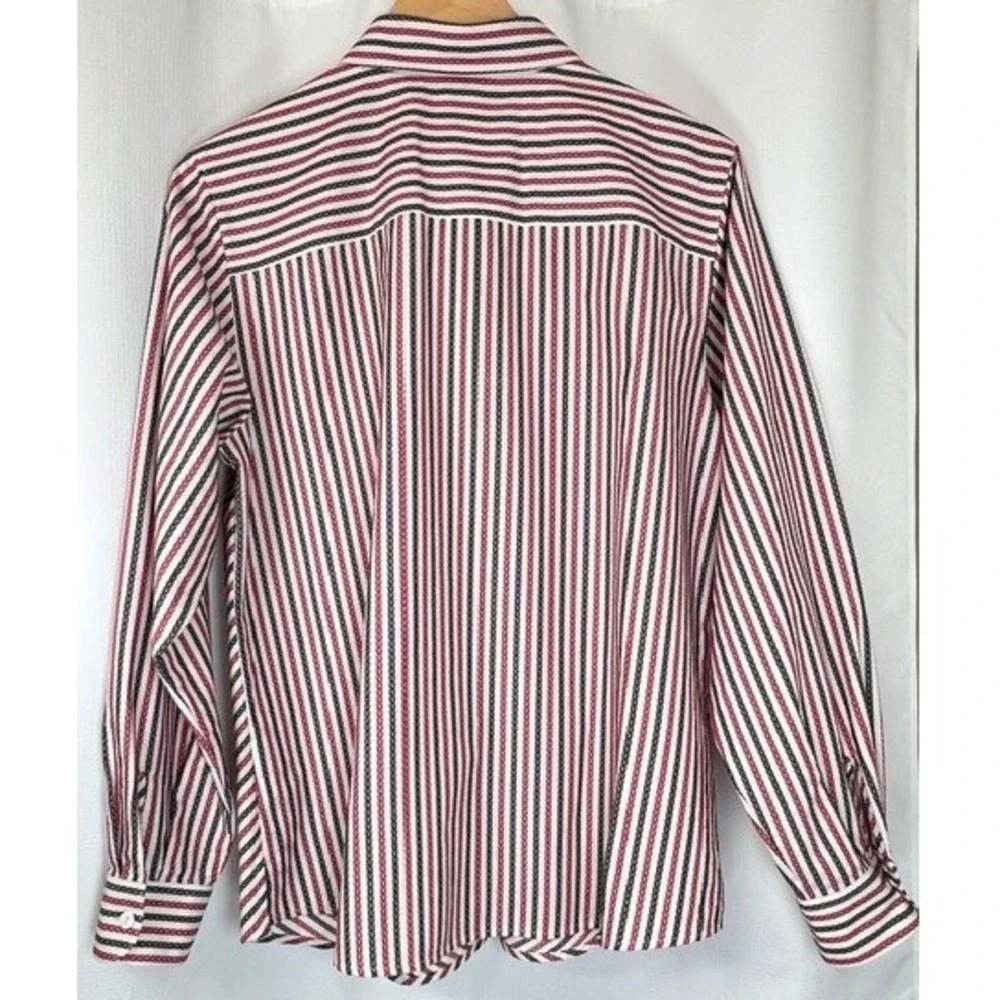 Foxcroft Non Iron Button Up Shirt Sz 12 Red Black Diagonal Stripe Preppy Boho - Picture 5 of 13